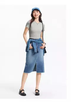 Semir-Camiseta de manga corta para mujer, Top recortado bordado ajustado informal, Top básico con cuello redondo y hombros descubiertos, novedad de verano 2025 on internet