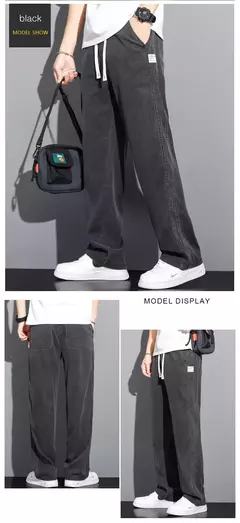 Image of NOVEDAD DE VERANO 20224, pantalones vaqueros suaves de tela Lyocell para hombre, pantalones rectos finos sueltos con cordón en la cintura elástica, pantalones casuales de Corea