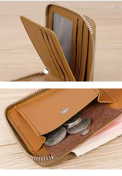 Imagen de Cartera de cuero para hombre de lujo para hombre Monedero masculino con cremallera tarjeteros con bolsillo para monedas carteras Rfid regalos para hombres bolsa de dinero