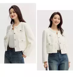 Semir-abrigo de manga corta para mujer, chaqueta ajustada con hombreras y borlas, elegante y suave, estilo carbón, novedad de 2024 en internet
