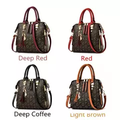Bolso de mano con letras en inglés para mujer, bolso con asa superior y borlas de cuero PU, bolso de hombro de lujo, bolso de mano de gran capacidad con diseño - tienda en línea