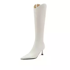 QUTAA-Botas hasta la rodilla de cuero genuino para mujer, zapatos de tacón alto fino, botas de motocicleta para fiesta, talla 34-39, 2024 on internet