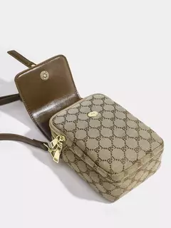 Bolso redondo pequeño con cruz diagonal a cuadros para mujer, bolso de hombro con tapa retro en contraste
