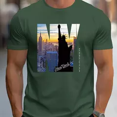 Camiseta holgada de verano 100% algodón puro para hombre, talla grande NY, estampado gráfico, informal, ajustada, cuello redondo, manga corta - buy online