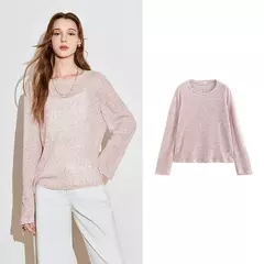 TOYOUTH-Camiseta de manga larga para mujer, Tops de punto con cuello redondo y manga larga romántica transparente, primavera 2025, 2025 - comprar en línea