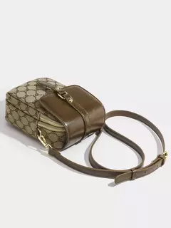 Bolso redondo pequeño con cruz diagonal a cuadros para mujer, bolso de hombro con tapa retro en contraste - comprar en línea