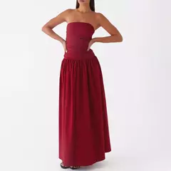 Vestido largo elegante sin tirantes para mujer, vestido veraniego largo fruncido con cuello barco, sin mangas, sin tirantes, vestidos fluidos para fiesta y discoteca - Eleganzie