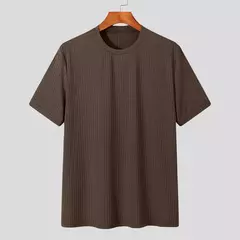 Ropa de verano para hombre, camiseta ligera de lujo, ocio, manga larga, cuello redondo, drapeado, Color sólido, camisa básica holgada, prendas de punto populares - Eleganzie