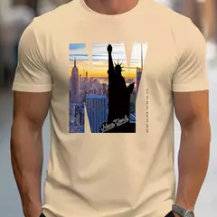 Camiseta holgada de verano 100% algodón puro para hombre, talla grande NY, estampado gráfico, informal, ajustada, cuello redondo, manga corta - Eleganzie