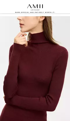 AMII suéter minimalista para mujer 2023 invierno nuevo Simple ajustado cuello alto elástico cálido sólido jerseys Mujer 12323075 en internet