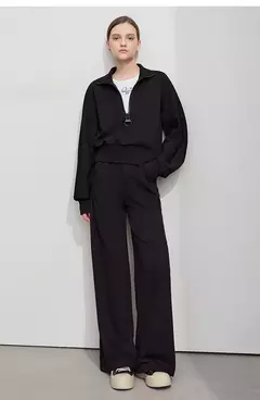 AMII-pantalones de pierna ancha minimalistas para mujer, pantalón largo negro, holgado, informal, versátil, con cintura elástica, primavera 2025 12521056