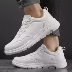 Zapatos de cuero de negocios para hombre, mocasines suaves, zapatos casuales cómodos para hombre, zapatillas de deporte blancas y negras sólidas de otoño para hombre on internet
