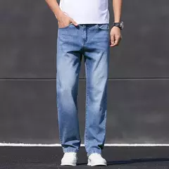 Primavera Verano hombres Color sólido lavado azul claro negocios Casual versátil suave transpirable suelto recto pantalones elásticos para hombres - Eleganzie