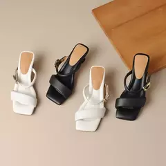 FEDONAS-Zapatillas de tacón alto de piel auténtica para mujer, zapatos cómodos y elegantes con hebilla para oficina y fiesta, 2024
