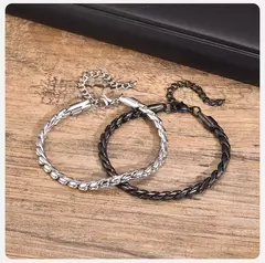 Vnox Punk hombres pulseras de cadena de eslabones de serpiente, pulsera de cadena brillante de acero inoxidable trenzado de Color negro plateado, joyería de uso cómodo - tienda en línea