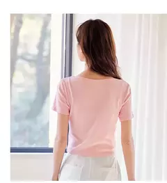 SemirUnderwear Tops de manga corta para mujer, ropa interior Simple, se puede usar fuera del cuello cuadrado, camisa delgada de fondo en internet