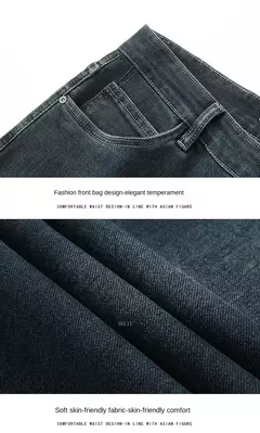 Pantalones vaqueros elásticos de cintura alta para hombre, Jeans clásicos de negocios informales para oficina, a la moda, color azul marino, otoño e invierno, nuevos on internet