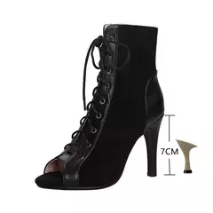 Sandalias con cordones, tacones de 9CM, zapatos de mujer, tendencia de verano 20224, botas sexis negras con punta abierta, tacones de aguja de tela a la moda, baile de Jazz para mujer on internet