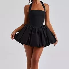 Minivestido Halter de burbujas para mujer, vestido elegante de verano sin mangas con lazo y espalda descubierta, Vestido corto para fiesta de noche y Club, ropa de calle Y2K en internet