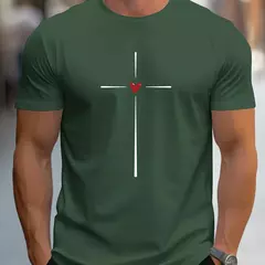 Camiseta holgada de verano 100% algodón con estampado gráfico de corazón de amor para hombre, camiseta deportiva informal ajustada con cuello redondo y manga corta