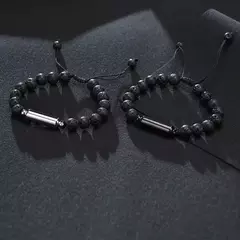 Vnox Pulseras de urna con cuentas de piedra de lava informales para hombres para cenizas, joyería conmemorativa de recuerdo de cremación de tubo hueco, longitud ajustable
