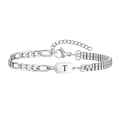 Imagen de Pulseras con iniciales Vnox A-Z para hombres y mujeres, cadena Figaro que nunca se decolora, pulseras de cadena de eslabones de caja de doble capa, regalo con nombre para él