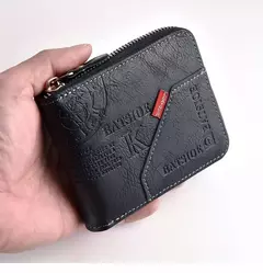 Cartera para hombre hecha de PU, monedero de piel de aceite de cera para hombre, monedero corto para hombre, tarjetero, billeteras con cremallera alrededor del dinero, monedero - comprar en línea