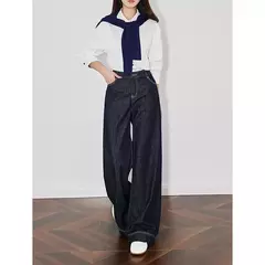 TOYOUTH mujeres Denim Jeans 2025 primavera nueva cintura alta lavada recta pierna ancha Slim Fit pantalones largos en internet