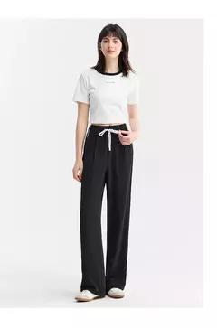Imagen de Semir-pantalones de pierna ancha para mujer, pantalón informal, drapeado, a la moda, novedad de verano, 2024