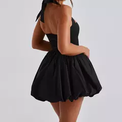 Minivestido Halter de burbujas para mujer, vestido elegante de verano sin mangas con lazo y espalda descubierta, Vestido corto para fiesta de noche y Club, ropa de calle Y2K en internet