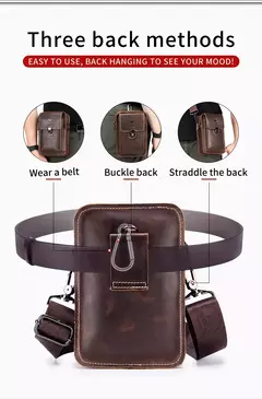 BULLCAPTAIN, riñonera de cuero Crazy Horse para hombre, bolsa para teléfono, riñonera pequeña para hombre, bolso con cinturón para el pecho, mochila YB075 - Eleganzie