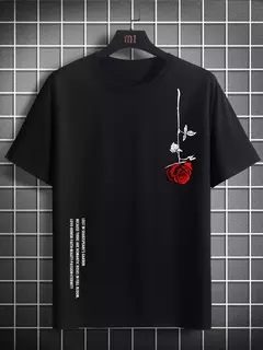 Camiseta de manga corta con cuello redondo ajustada informal con estampado de rosas 100% algodón de talla grande de verano para hombre - Eleganzie
