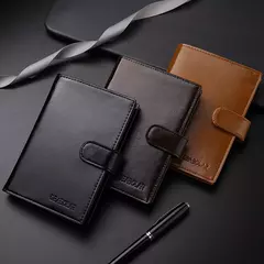Image of Cartera de cuero para pasaporte de alta capacidad para hombre, múltiples ranuras para tarjetas y una ventana de identificación transparente, bolso para tarjetas de visita Vintage
