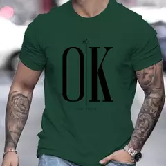Camiseta holgada de verano 100 algodón con estampado OK para hombre, Tops de diseño moderno, camiseta de manga corta de calle, ropa de algodón - online store