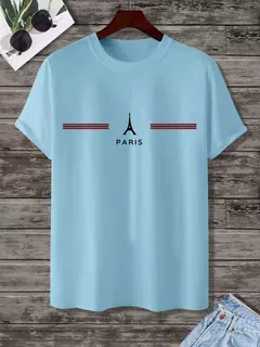 Camiseta de manga corta con cuello redondo para hombre, 100% algodón, talla grande, cómoda, con estampado de letras PARIS, ajustada, informal, deportiva - buy online