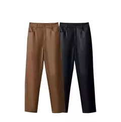 AMII-pantalones minimalistas hasta el tobillo para mujer, pantalón informal, de piel sintética, rectos, lisos, a la moda, para invierno, 2024 12344138 - buy online