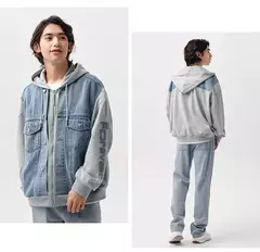 Chaqueta Semir para hombre, chaqueta vaquera de retales bordada, Top con capucha de dos piezas de imitación de primavera de gran tamaño - Eleganzie