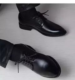 Imagen de Primavera y otoño, zapatos de cuero formales de negocios informales británicos, zapatos de hombre, zapatos individuales con aumento, zapatos casuales, traje