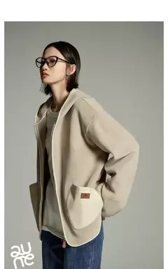 Imagen de Toyouth-Chaqueta de terciopelo de doble cara para mujer, abrigo holgado grueso con capucha de manga larga para invierno, Tops informales versátiles con bolsillo de retales 2024