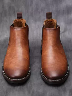 Imagen de 40 ~ 46 Botas Chelsea para hombre 2024 Botas cómodas de cuero de moda para hombre