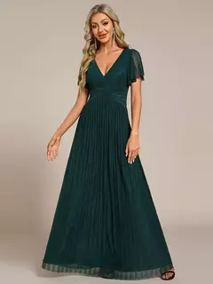 Vestidos de Noche elegantes, tela de malla con cintura con lazo y escote en V profundo brillante, vestido de dama de honor Ever Pretty of Teal 2025 - tienda en línea