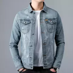 Nueva chaqueta vaquera de algodón informal para hombre de primavera, abrigo vaquero azul Retro lavado ajustado a la moda de estilo clásico, ropa de marca masculina - Eleganzie