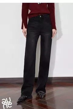 Imagen de TOYOUTH, pantalones vaqueros de mezclilla de lana para mujer, Otoño Invierno 20224, nuevos pantalones largos cálidos gruesos de pierna ancha recta de cintura media