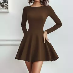 Mia Muse Vestidos de mujer para todas las estaciones, minivestidos informales negros decentes de manga larga con cuello redondo
