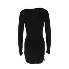 Mini vestidos negros sexys para mujer, ropa de calle con pliegues, mangas largas, cuello en V, informal, ajustado, elegante, Otoño, nuevo - Eleganzie