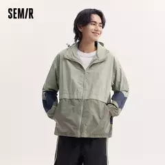 Chaqueta Semir holgada para hombre, protección solar para acampar al aire libre, Top con capucha, bloque de Color de verano, textura arrugada de retales, moda - Eleganzie