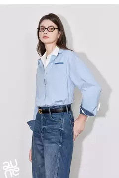 TOYOUTH informal-Blusa de manga larga para mujer, camisa con cuello vuelto, diseño de bolsillo, Color contrastante, otoño, 2024 - buy online