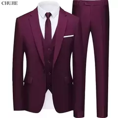 Traje para hombre elegante boda 3 piezas 2 conjuntos Blazers chaquetas completas chaleco pantalones moda abrigos de lujo 2025 traje clásico Formal