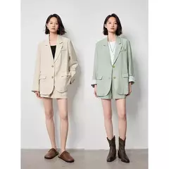 TOYOUTH-Blazer de lino para mujer, chaqueta de oficina con cuello vuelto, ropa de trabajo, novedad de verano, 2024 - tienda en línea