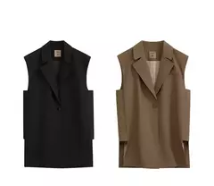 Amii-Chaleco minimalista de otoño para mujer, chaqueta holgada informal sin mangas con abertura con muescas, prendas de vestir a la moda, ropa femenina 12270105 - buy online